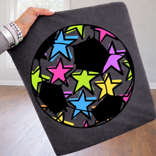 colorful star soccer ball graphic top available in comfort colors blossom chalky mint chambray island reef violet butter crunchberry orchid and pepper
