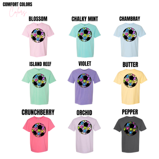 colorful star soccer ball graphic top available in comfort colors blossom chalky mint chambray island reef violet butter crunchberry orchid and pepper