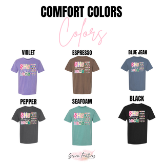 she is mama christian graphic top available in comfort colors violet espresso blue jean pepper seafoam and black
