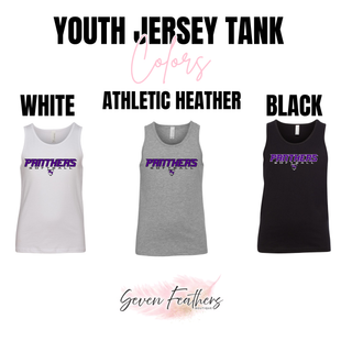 youth tank color options including white athletic heather and black for Panthers Softball power logo graphic