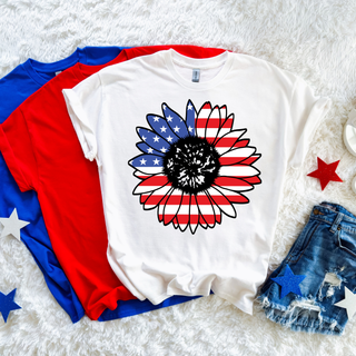 American Flag Sunflower Patriotic Floral Top