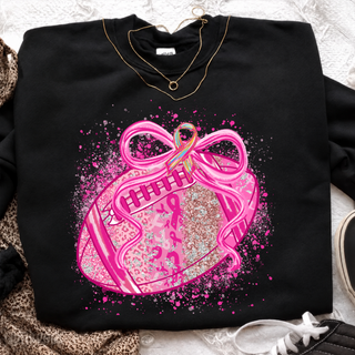 Pink Glitter Football Breast Cancer Awareness Top on black crewneck