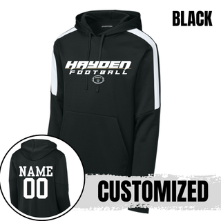 Black Hayden Wildcats Football hoodie with customized name and number on the back
