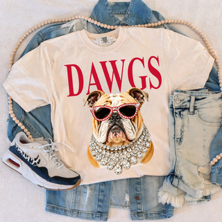 Rossville Bulldawgs Glam Shirt - ivory Comfort Colors tee with rhinestone bulldog mascot graphic
