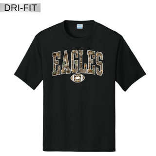 Silver Lake Eagles Football Realtree Camo graphic printed on a black Dri Fit Performance Top.