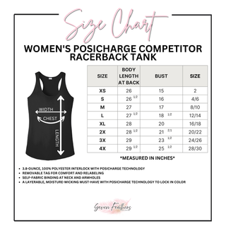 Women's PosiCharge competitor racerback tank size chart