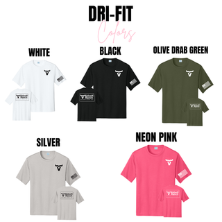 Abbott Ranch front pocket and back Kansas logo dri-fit performance tops in white, black, olive drab green, silver, and neon pink