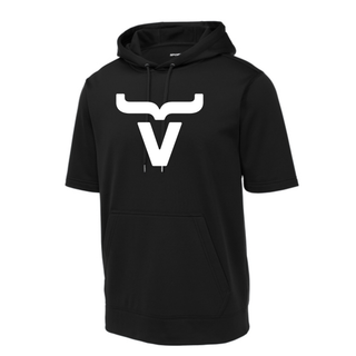 Black Sport-Tek short sleeve hooded pullover with white Abbott Ranch brand logo graphic
