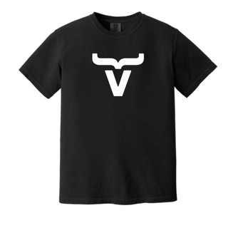 Black Comfort Colors tee with white Abbott Ranch brand logo graphic

