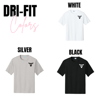 Abbott Ranch brand pocket logo dri-fit performance tees in white, silver, and black
