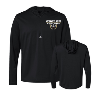 Black Adidas Men's Silver Lake Eagles Football Apex lightweight quarter-zip hooded pullover front and back with eagle football graphic
