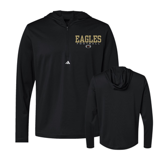 Black Adidas Men's Lightweight Quarter-Zip Hooded Pullover front and back with Silver Lake Eagles Football Standard graphic
