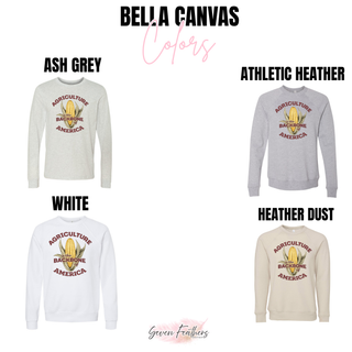 Agriculture is the Backbone of America top shown in ash grey, athletic heather, white, and heather dust color options