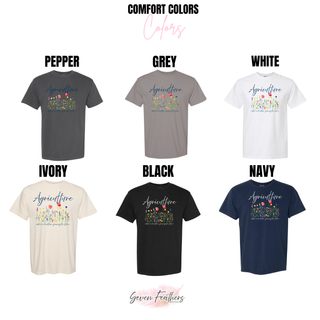 Agriculture wildflower top graphic tee color options including pepper grey white ivory black and navy