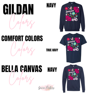 Agvocate Top available in Gildan navy crewneck, Comfort Colors true navy t-shirt, and Bella Canvas navy crewneck sweatshirt