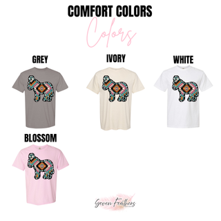 Aztec Show Donkey Top graphic tee color options in grey, ivory, and blossom