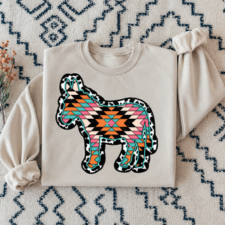 Aztec Show Donkey Top sand crewneck sweatshirt with distressed aztec donkey graphic