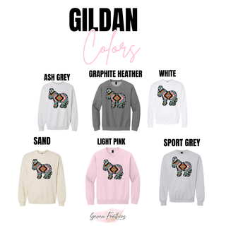 Aztec Show Donkey Top crewneck sweatshirt color options in ash grey, graphite, and light pink