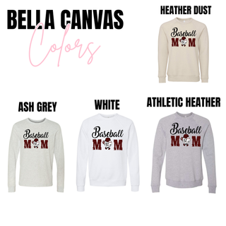 Baseball Mom Maroon Font Top Bella Canvas color options - Heather Dust, Ash Grey, White, Athletic Heather