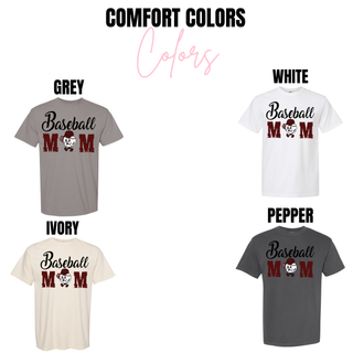 Baseball Mom Maroon Font Top Comfort Colors color options - Grey, White, Ivory, Pepper