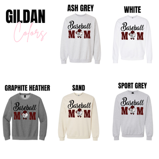 Baseball Mom Maroon Font Top Gildan color options - Ash Grey, White, Graphite Heather, Sand, Sport Grey