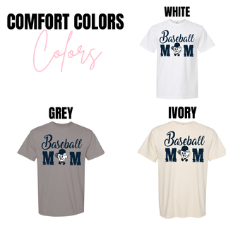 Baseball Mom Navy Font Top Comfort Colors color options - White, Grey, Ivory