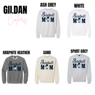 Baseball Mom Navy Font Top Gildan color options - Ash Grey, White, Graphite Heather, Sand, Sport Grey