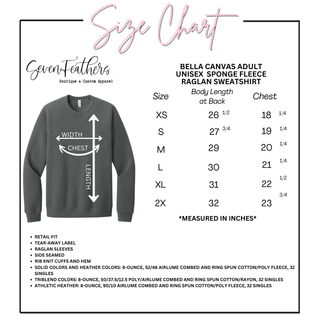 Bella Canvas adult crewneck size chart