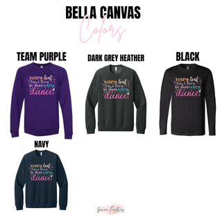 Bella Canvas every leaf has a story so does every dance color chart in team purple, dark grey heather, black, and navy