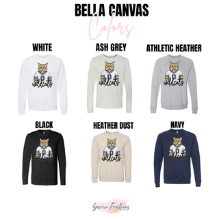 Bella Canvas chart for Hayden Wildcats white jersey top in white, ash grey, athletic heather, black, heather dust, navy
