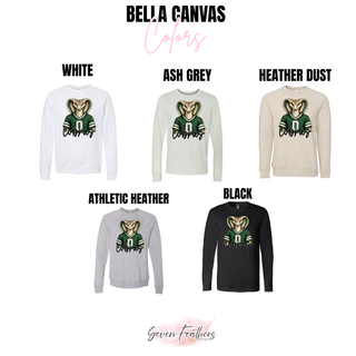 Bella Canvas chart for Jackson Heights Cobras green jersey top in white, ash grey, heather dust, athletic heather, black
