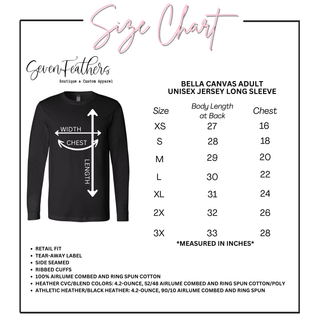 Bella Canvas adult long sleeve size chart