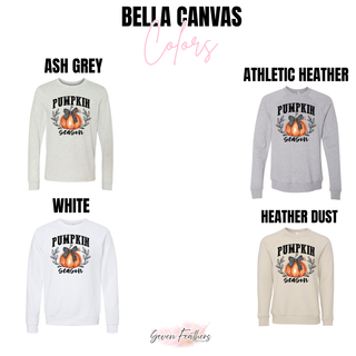 Bella Canvas color chart for pumpkin season polka dot bow top in ash grey, athletic heather, white, and heather dust
