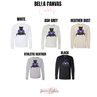 Bella Canvas chart for Royal Valley Panthers purple jersey top in white, ash grey, heather dust, athletic heather, black

