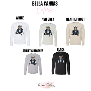 Bella Canvas chart for Seaman Vikings navy jersey top in white, ash grey, heather dust, athletic heather, black
