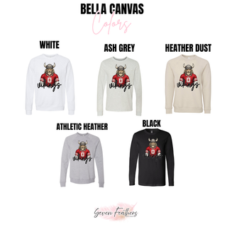 Bella Canvas chart for Seaman Vikings red jersey top in white, ash grey, heather dust, athletic heather, black
