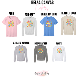 Best Teacher In The Galaxy Bella Canvas tee and crewneck in pink, ash grey, carolina blue, heather dust, athletic heather, deep heather, white