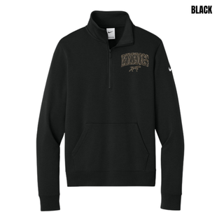 Black women's club fleece half-zip with camo arch BIRDDOGS lettering and bird dog mascot on the left chest