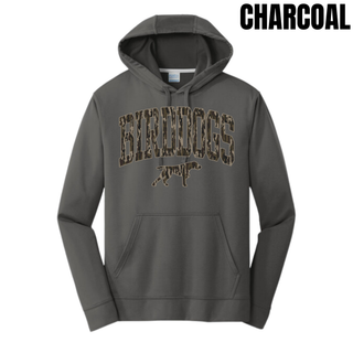 Charcoal performance fleece hoodie with camo arch BIRDDOGS lettering and a bird dog mascot for Birddogs Basketball