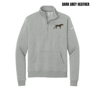 Dark Grey Heather women's club fleece half-zip with camo Birddog artwork for Birddogs Basketball