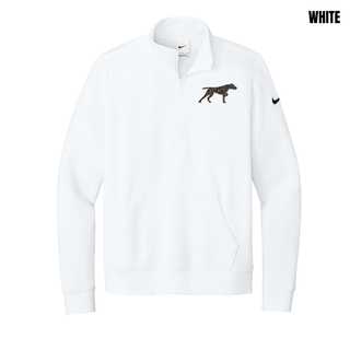 White women's club fleece half-zip with camo Birddog artwork for Birddogs Basketball