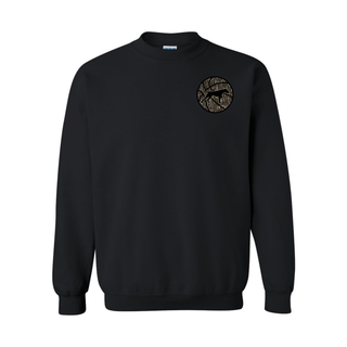 Birddogs Basketball Camo Circle Top shown on a black crewneck