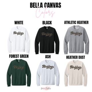 Bella Canvas color options for the Birddogs Basketball Camo Script Top