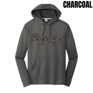 Charcoal Birddogs Basketball performance fleece hoodie with camo script artwork