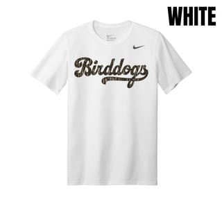 White Birddogs Basketball Camo Script Men's Performance Tee with camo script lettering and basketball accent