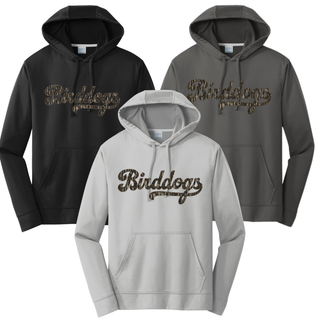 Black, Silver, and Charcoal Birddogs Basketball Camo Script performance fleece hoodies