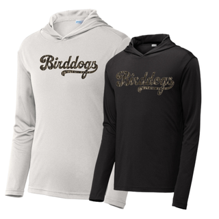 Silver and Black Birddogs Basketball PosiCharge hoodies with camo script artwork