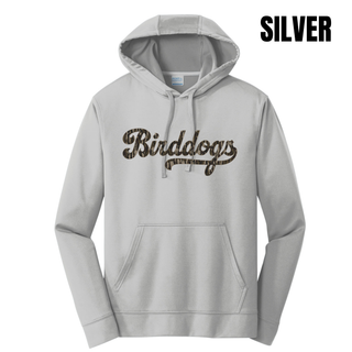 Silver Birddogs Basketball performance fleece hoodie with camo script artwork