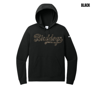 Black Birddogs Basketball Camo Script Women's Fleece Hoodie with camo script lettering and basketball accent