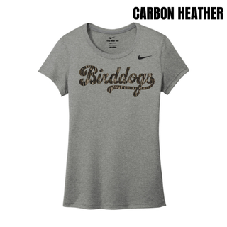 Carbon Heather women's rLegend tee with camo Birddogs script artwork